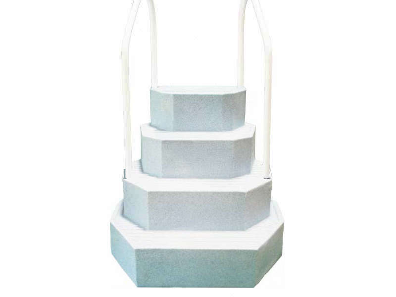 King Cake Pool Step White Granite Dual Handrails